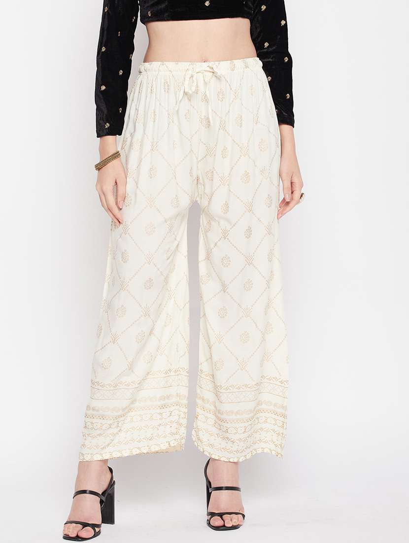 optic white foil print palazzo