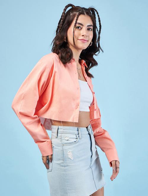 orange solid crop shirt - 20412884 - Standard Image - 0