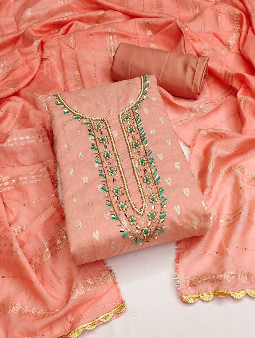 women zari work unstitched suit set