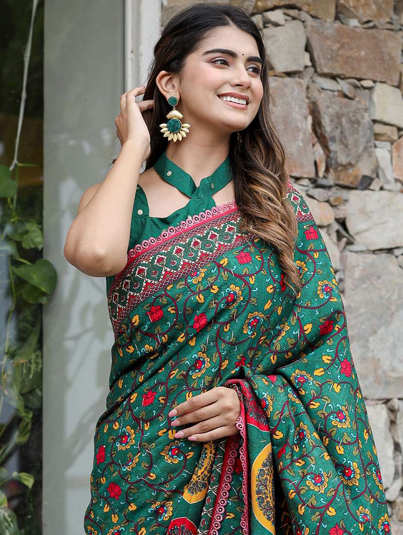 women's floral green colored saree - 20413819 -  Standard Image - 2