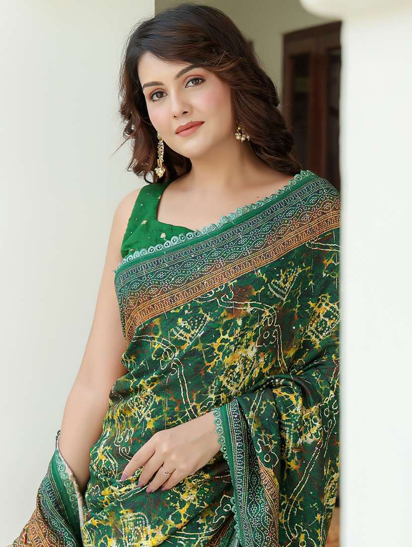women's bandhani green colored saree - 20413821 -  Standard Image - 2