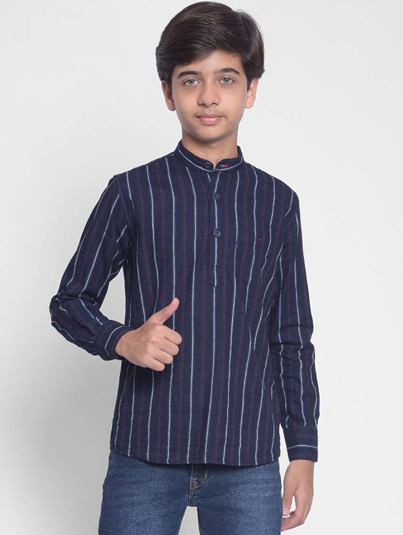 boys mandarin neck striped short kurta 