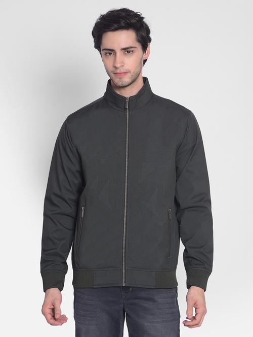 men solid grey polyester casual jacket - 20416946 - Standard Image - 0