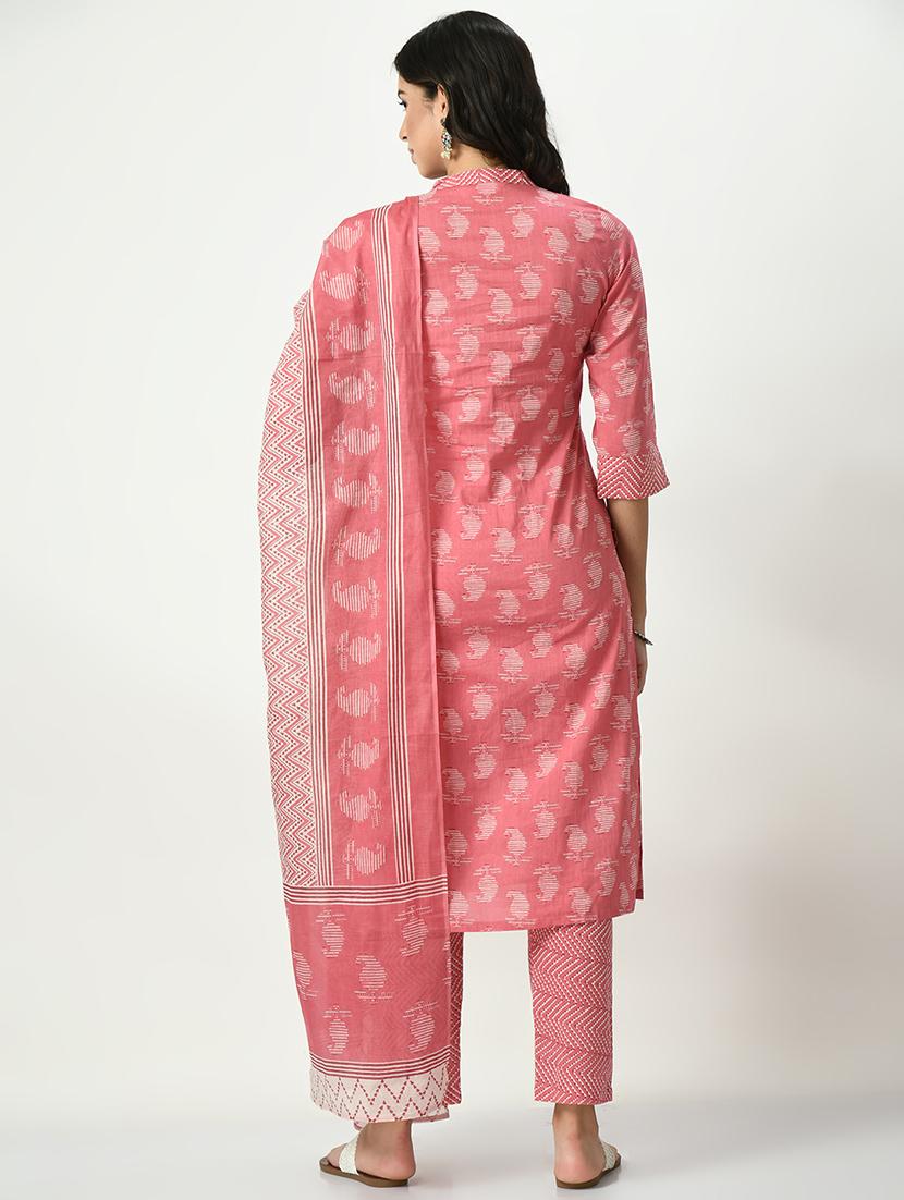 pink three quarter sleeve kurta pant set - 20416956 - Standard Image - 2