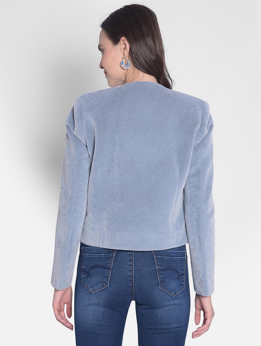 women blue polyester single breasted blazer - 20417057 - Standard Image - 2