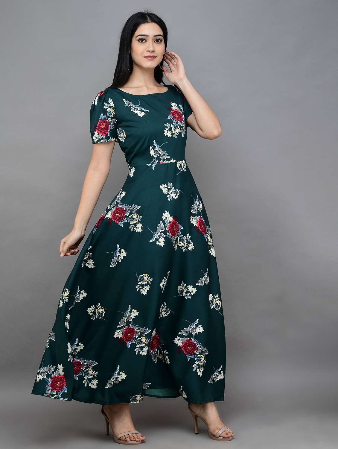 bottle green floral maxi dress - 20417124 - Standard Image - 2