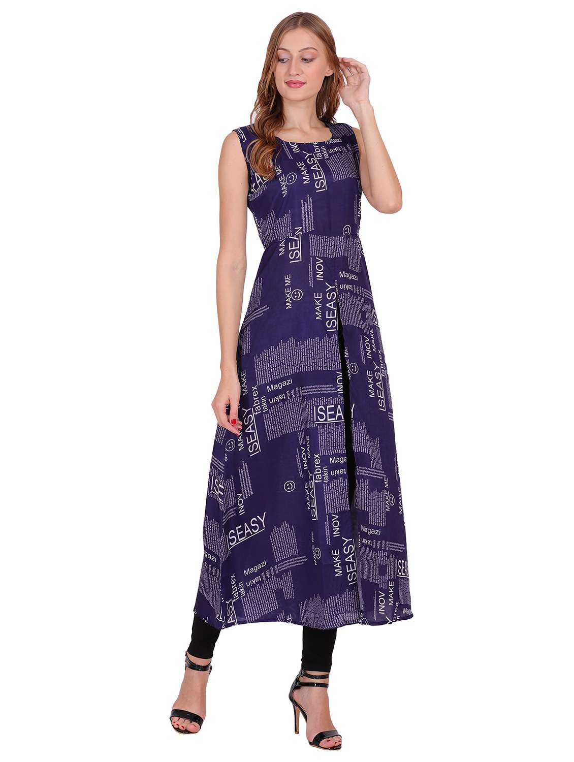 navy blue typographic a-line tunic