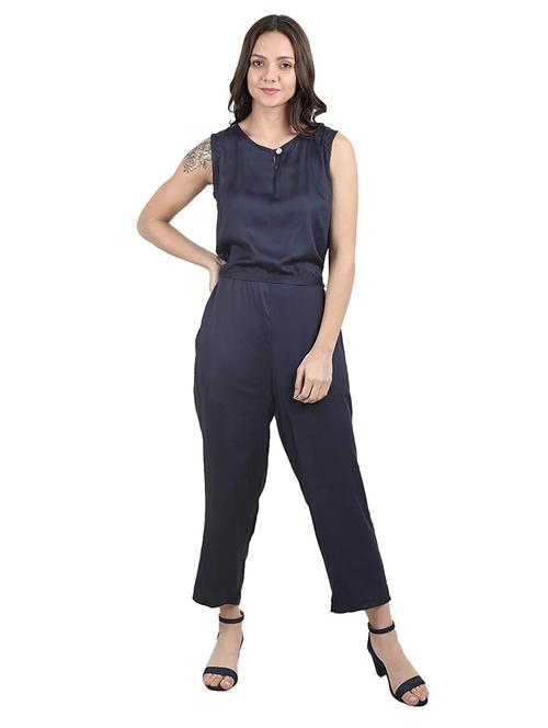 navy blue solid sleeveless jumpsuit - 20417150 - Standard Image - 0