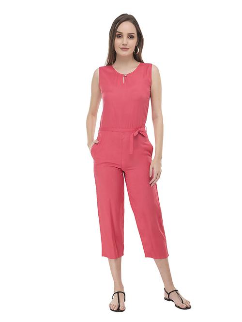pink solid sleeveless jumpsuit - 20417151 - Standard Image - 0