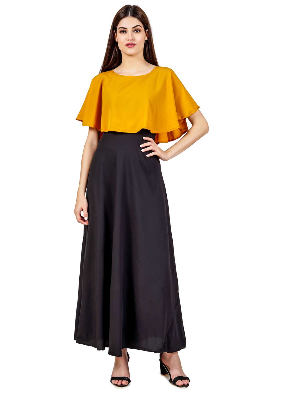 yellow and black solid maxi dress