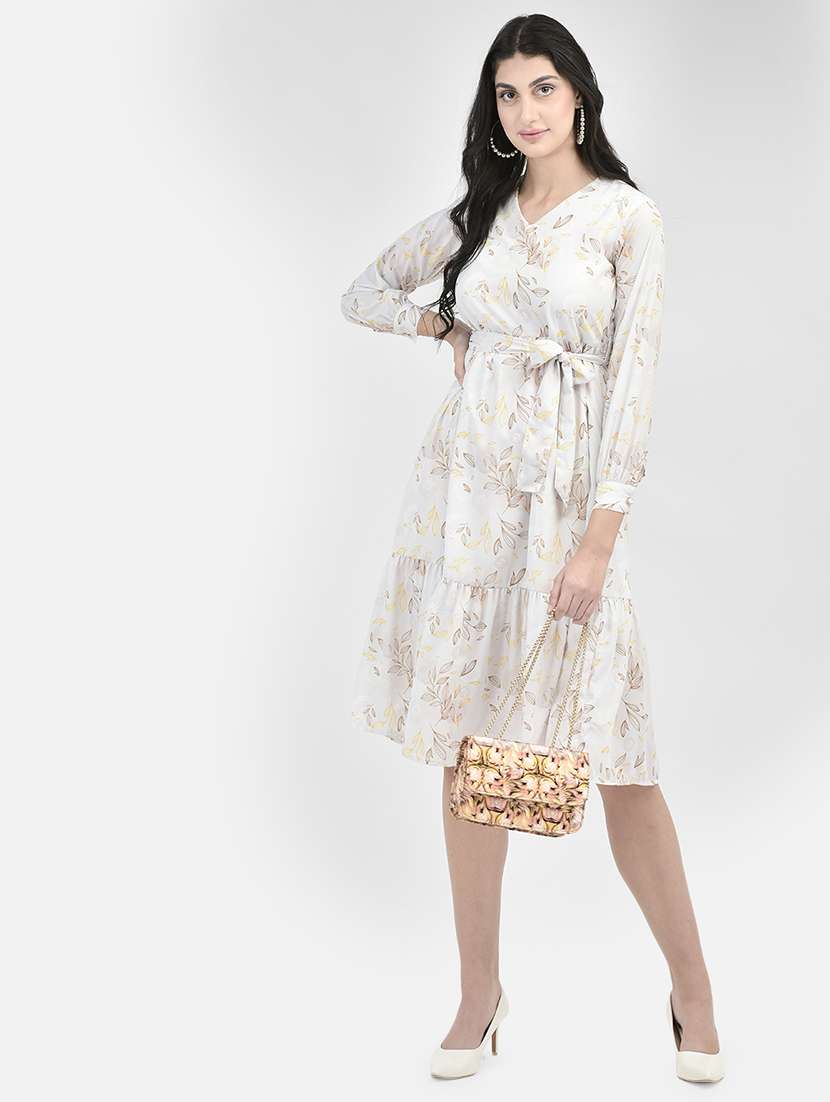 off white printed fit & flare dress