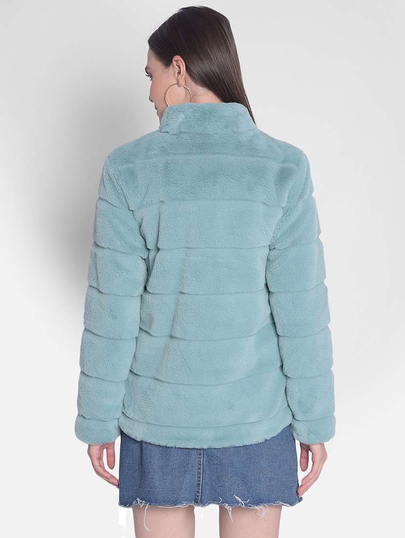 women green polyester fur jacket - 20417172 - Standard Image - 2
