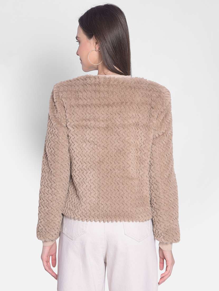 women beige polyester fur jacket - 20417173 - Standard Image - 2
