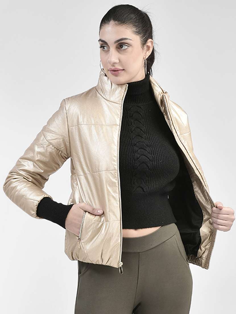 beige solid bomber jacket - 20417177 -  Zoom Image - 0