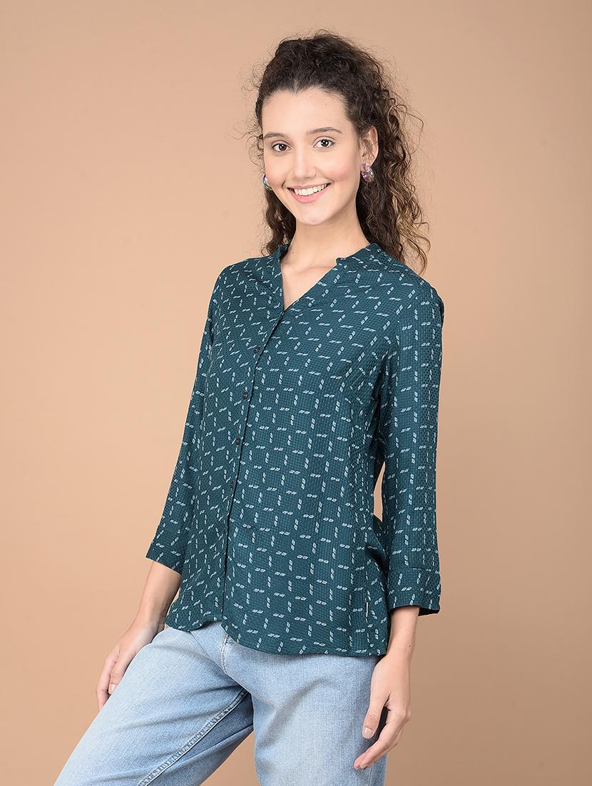 black checkered mandarin neck regular shirt - 20417195 - Standard Image - 2