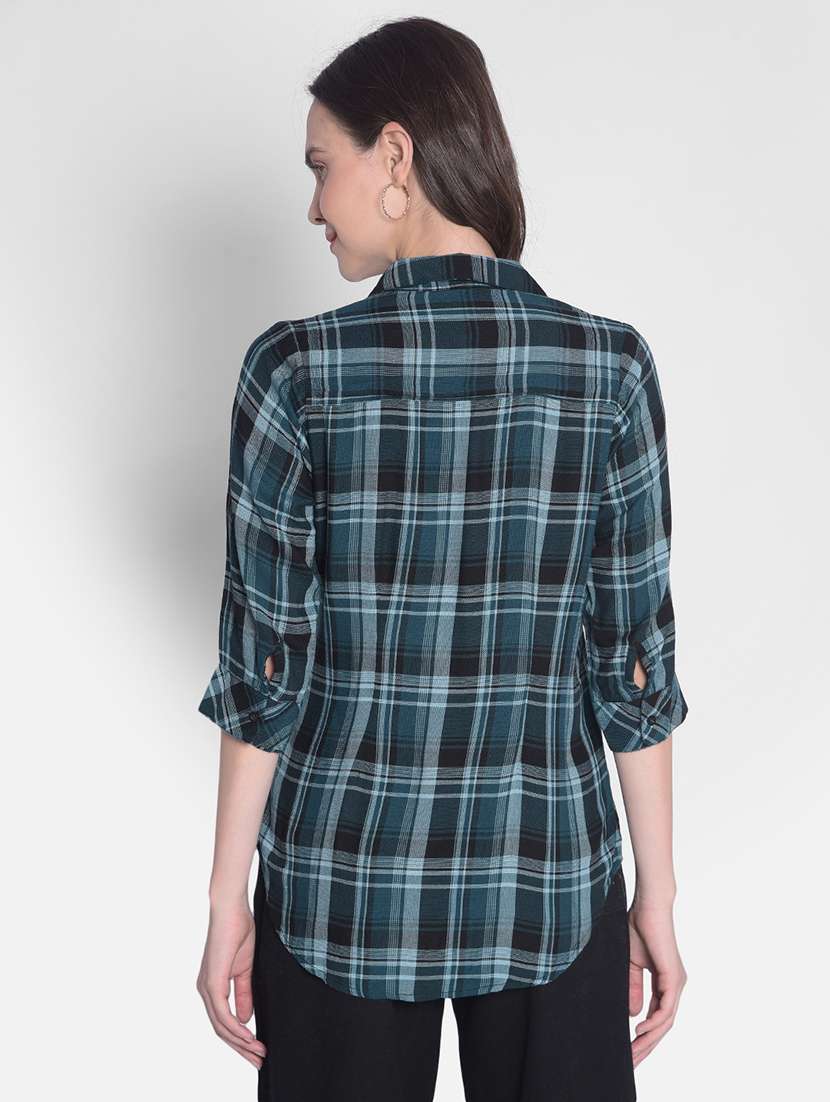 teal checkered print regular shirt - 20417197 -  Standard Image - 2