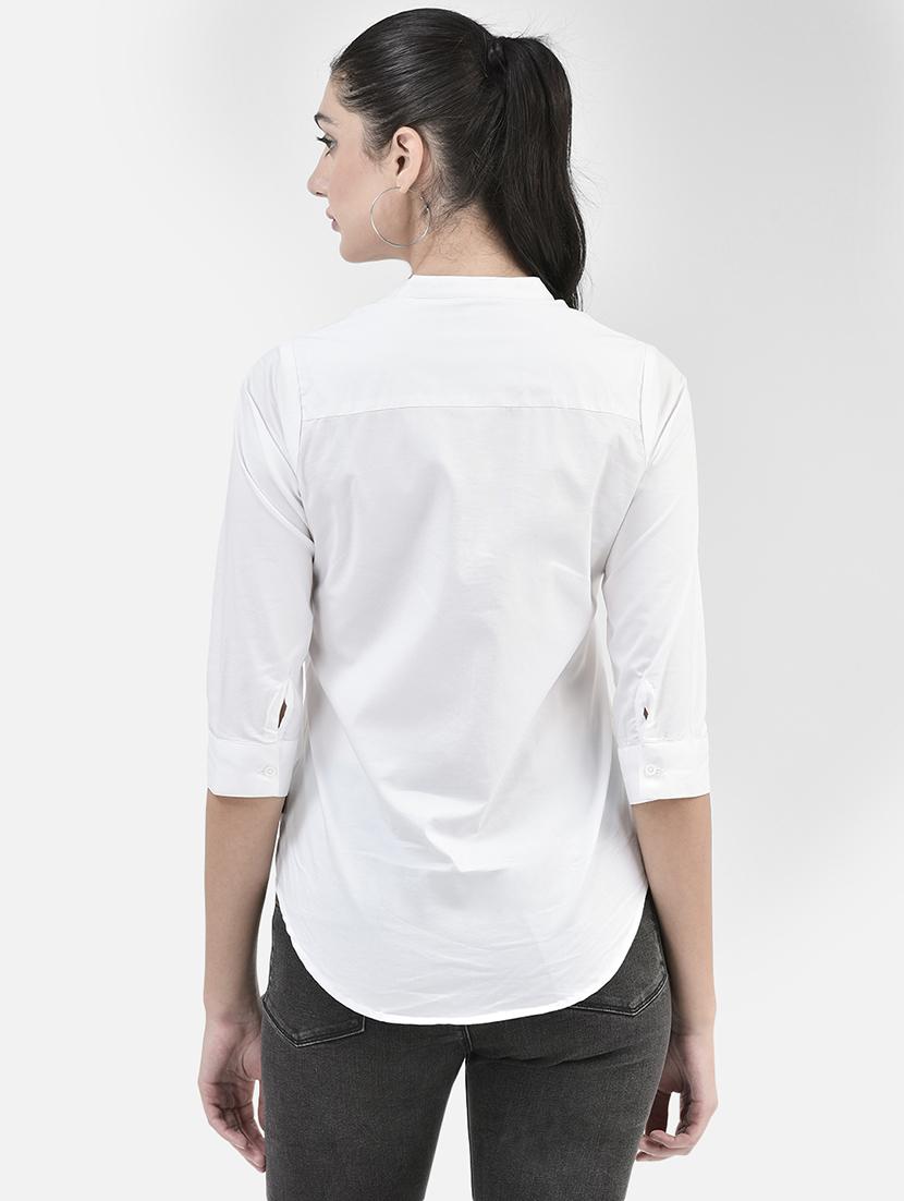 white solid three quater sleeves shirt - 20417205 - Standard Image - 2