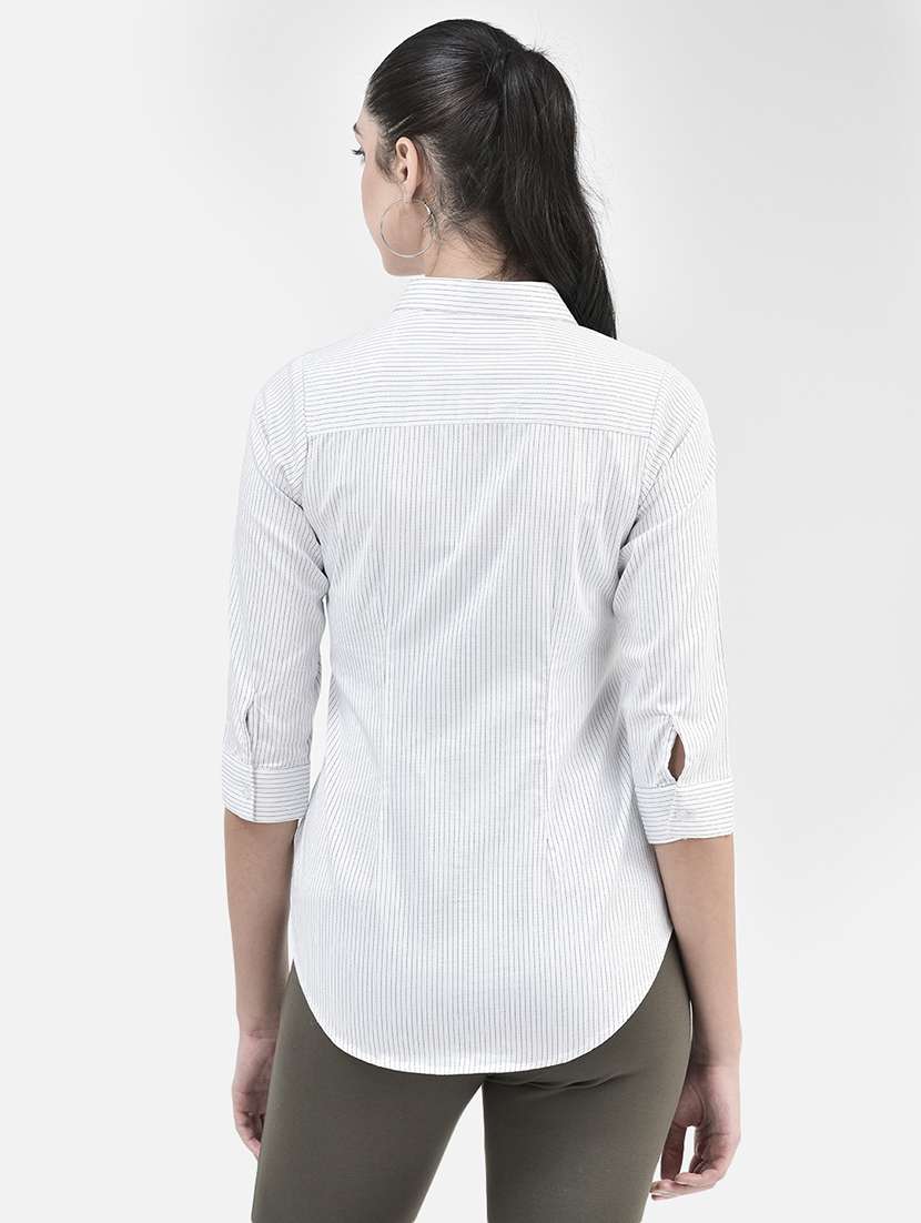 white striped three quater sleeves shirt - 20417207 - Standard Image - 2