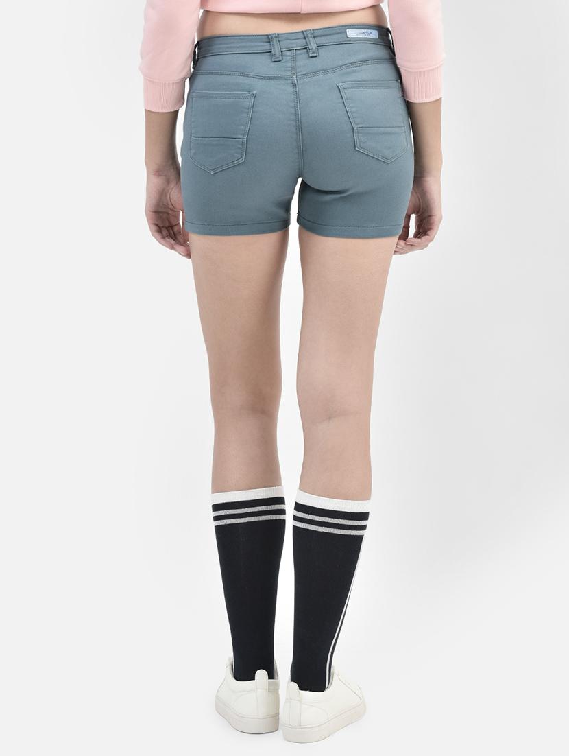 women blue cotton blend denim shorts - 20417217 - Standard Image - 2