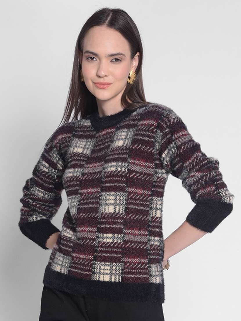 purple self designed long sleeves pullover