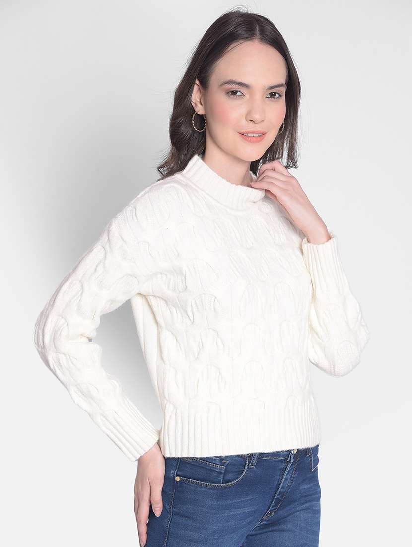 white self designed high neck pullover