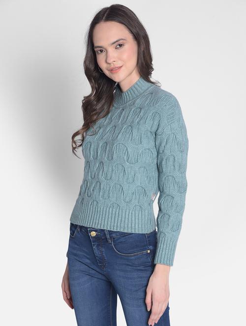blue self designed mock neck pullover - 20417250 - Standard Image - 0