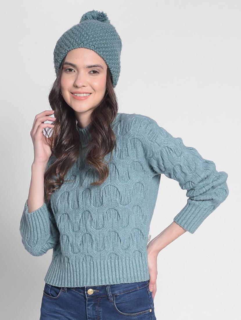 blue self designed mock neck pullover - 20417250 - Standard Image - 2