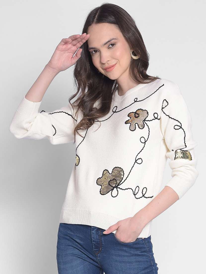 white sequin long sleeves pullover