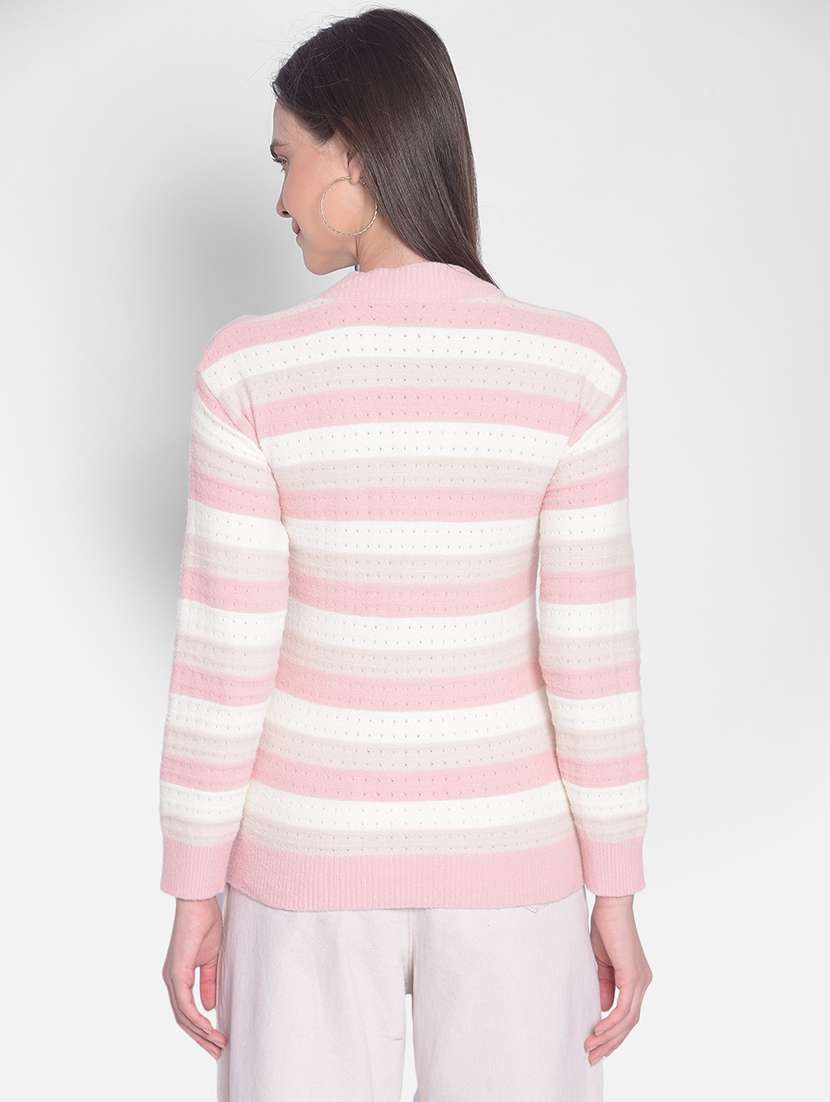pink & white self designed striped pullover - 20417262 -  Standard Image - 2