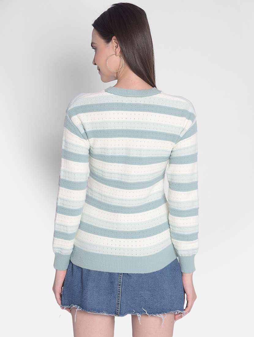 light blue self designed long sleeves pullover - 20417263 -  Standard Image - 2