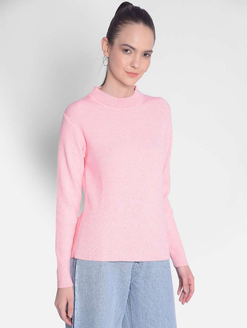 pink self designed long sleeves pullover