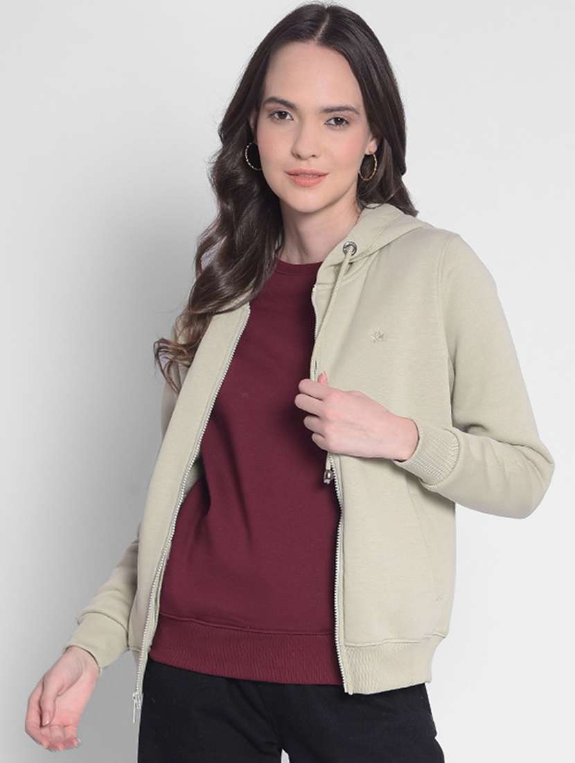 women neo mint solid long sleeve hooded sweatshirt