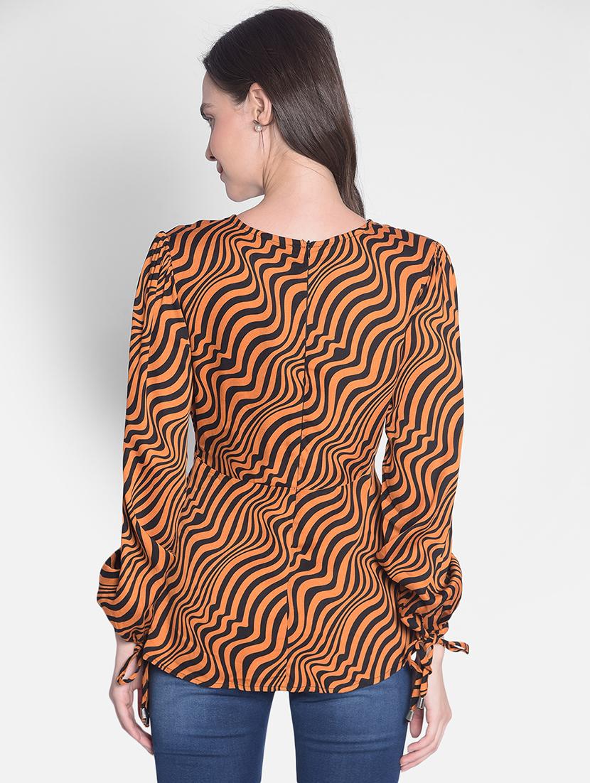 orange and black abstract print peplum top - 20417292 - Standard Image - 2