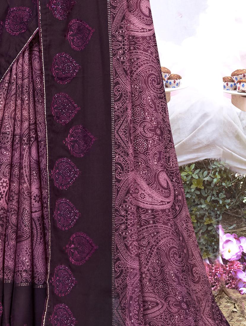 women purple printed georgette saree with blouse - 20417317 - Standard Image - 2
