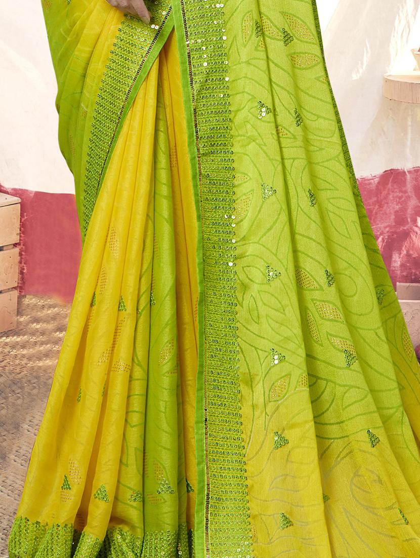 yellow printed saree with blouse - 20417318 - Standard Image - 2