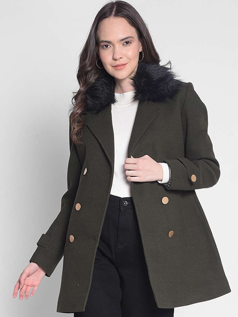 green solids full sleeves trench coat