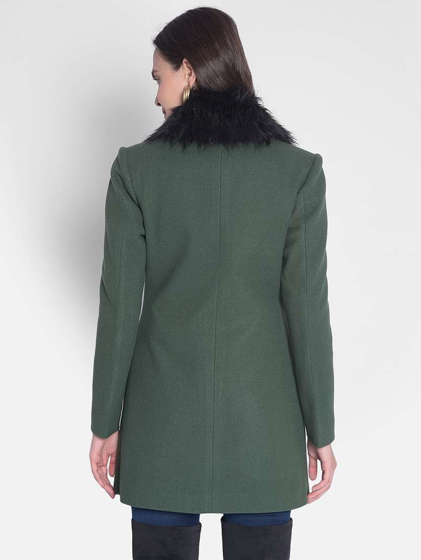 green solids full sleeves trench coat - 20417445 -  Standard Image - 2