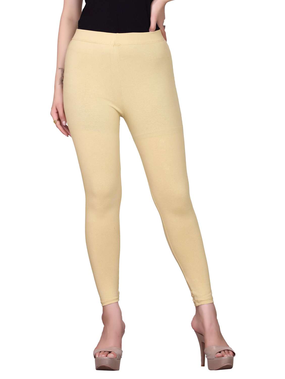 women beige solid legging