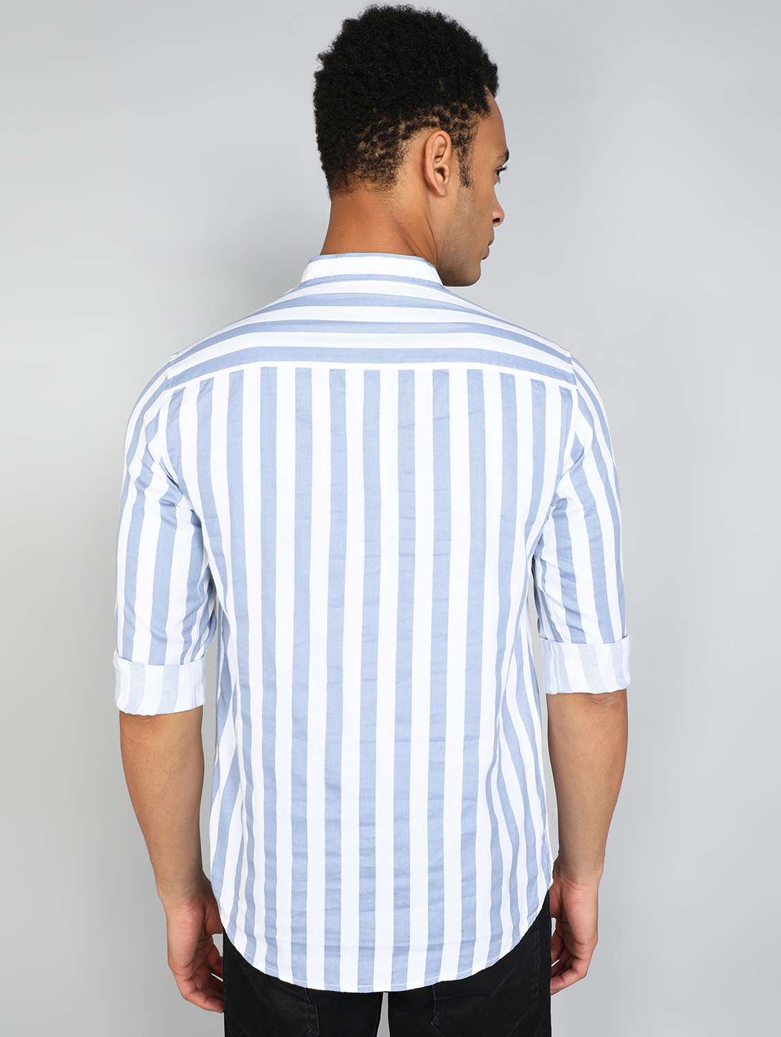 men mandarin neck striped short kurta - 20417783 -  Standard Image - 2