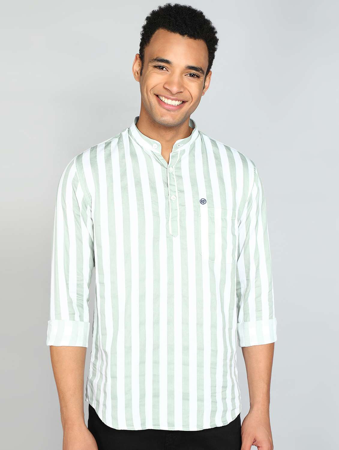 men mandarin neck striped short kurta