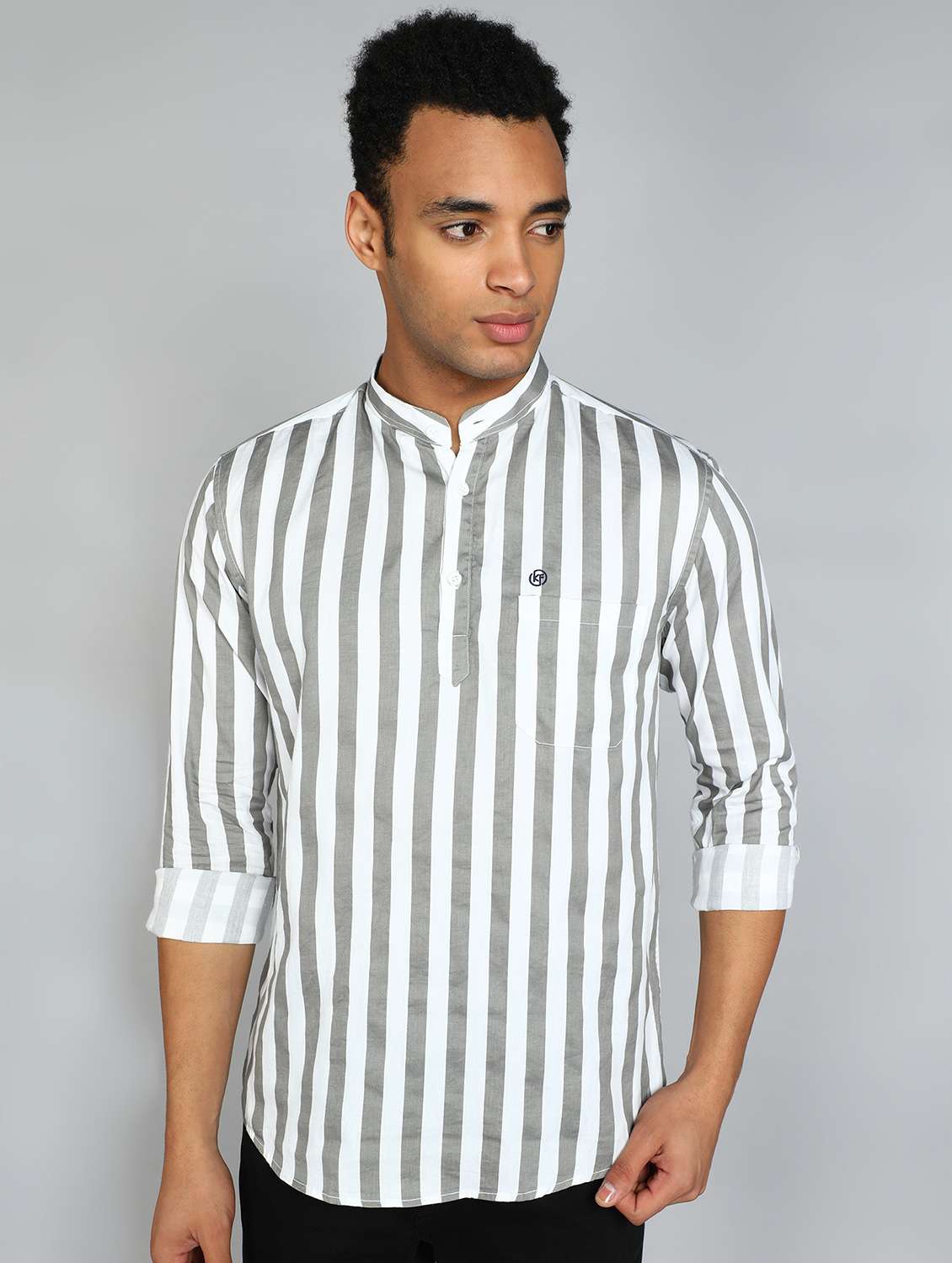 men mandarin neck striped short kurta