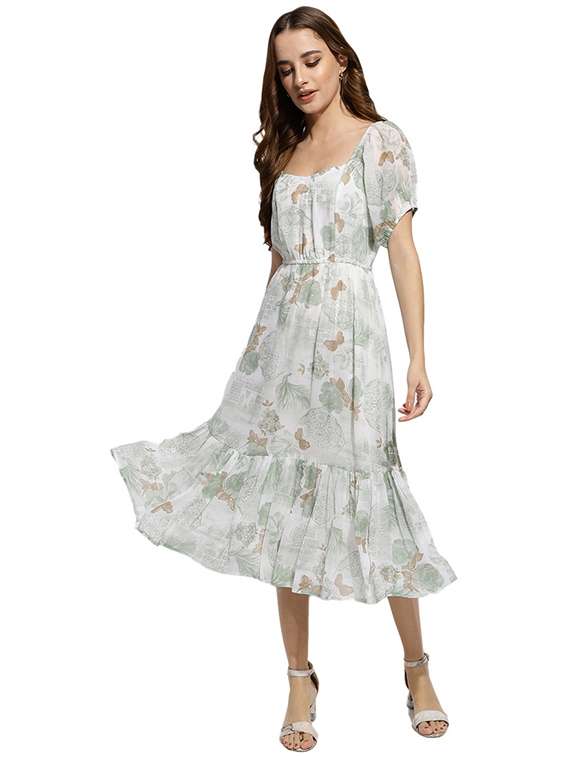 off white floral a-line dress