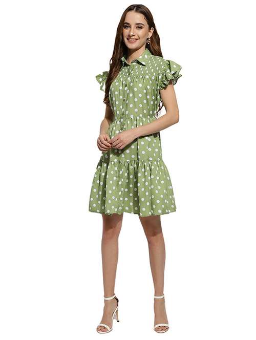 green polka dots shirt dress - 20418745 - Standard Image - 0