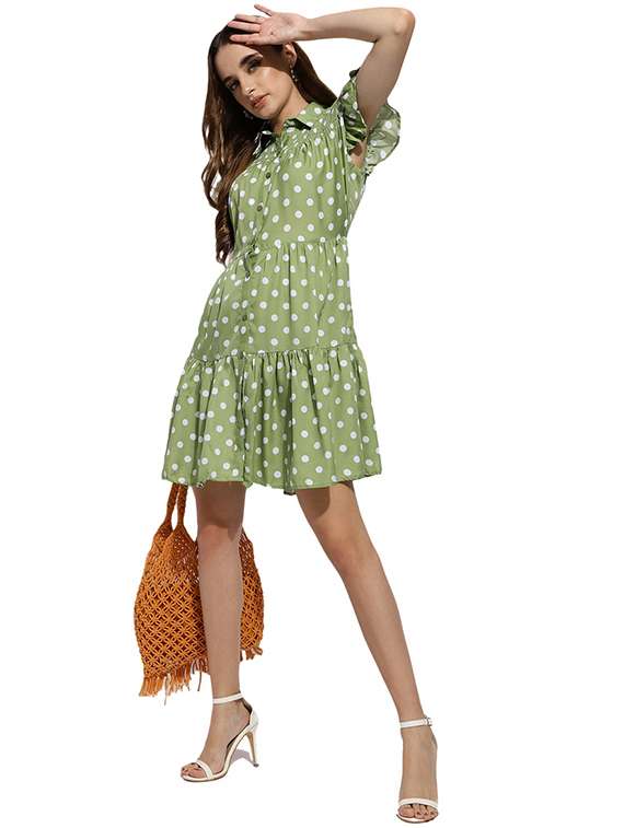 green polka dots shirt dress - 20418745 - Standard Image - 2