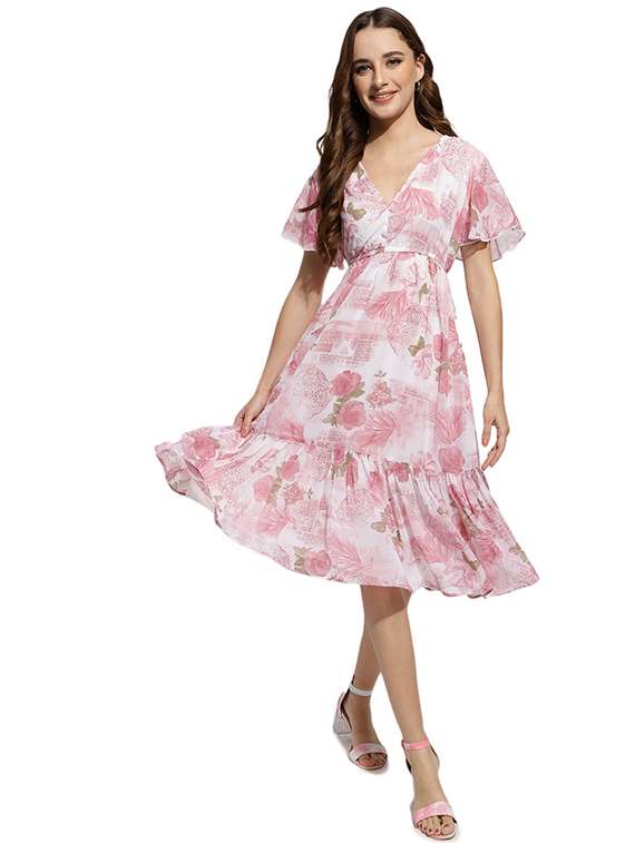 white floral print a-line dress