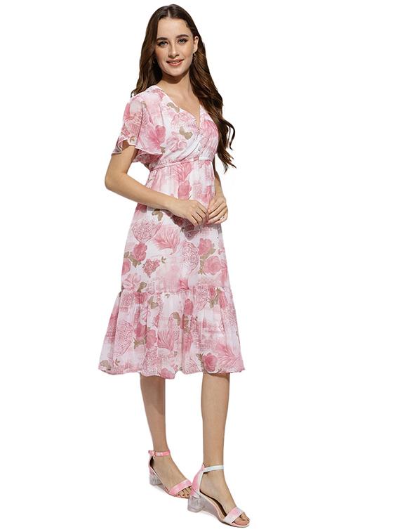white floral print a-line dress - 20418752 - Standard Image - 2