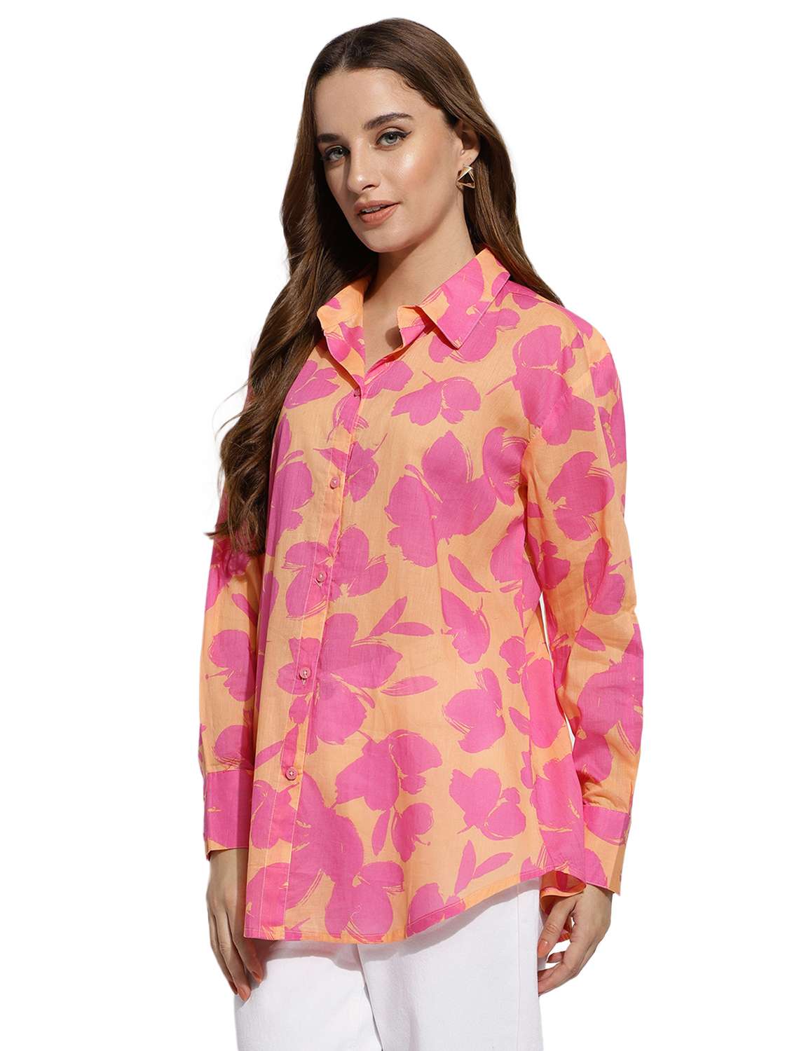 orange floral print regular shirt - 20418754 - Standard Image - 2