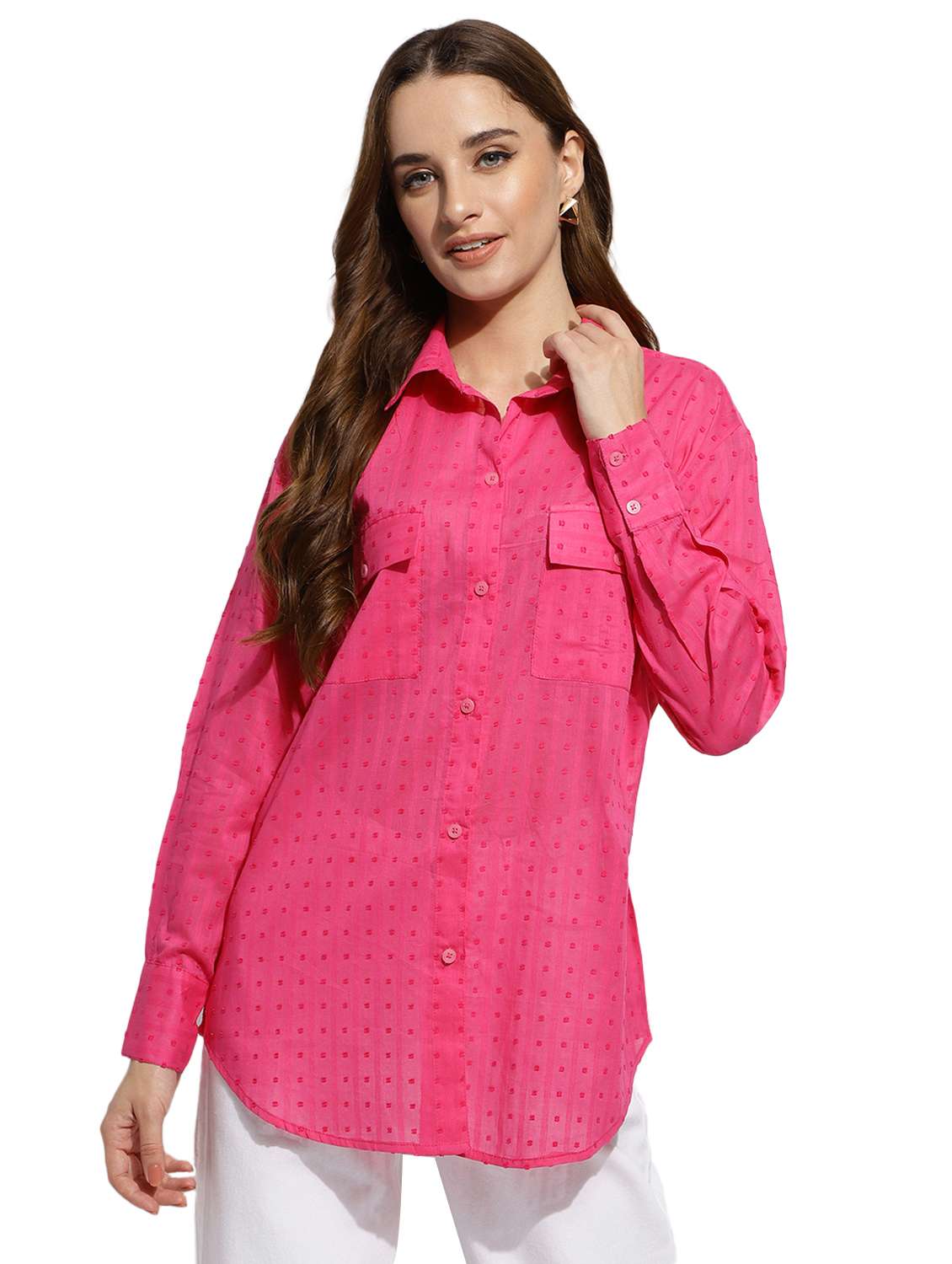 pink self design regular shirt
