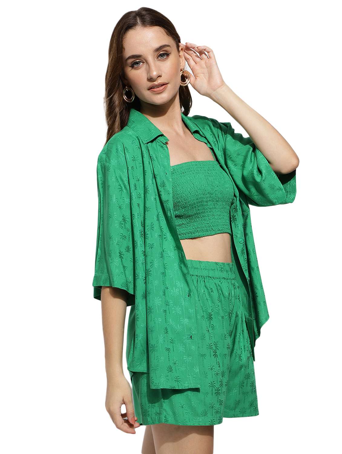 green self design top and shorts co-ord - 20418763 -  Standard Image - 2