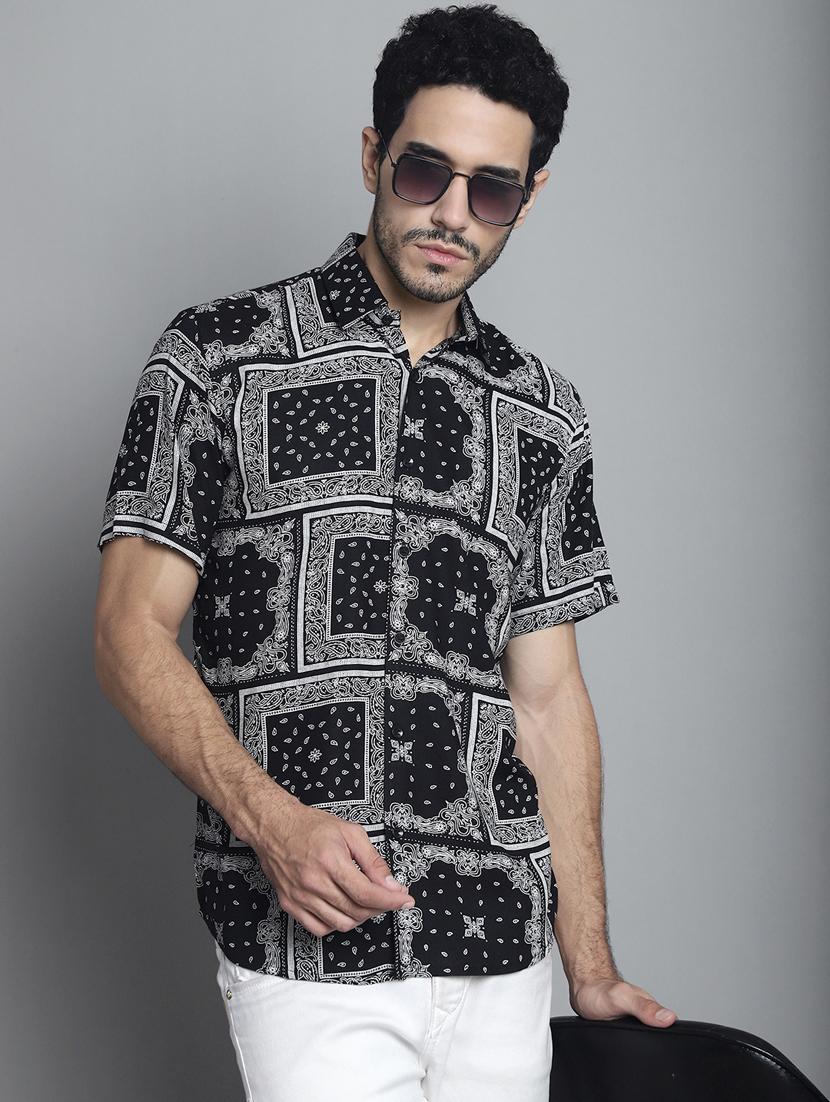 black printed rayon casual shirt - 20418789 -  Zoom Image - 0